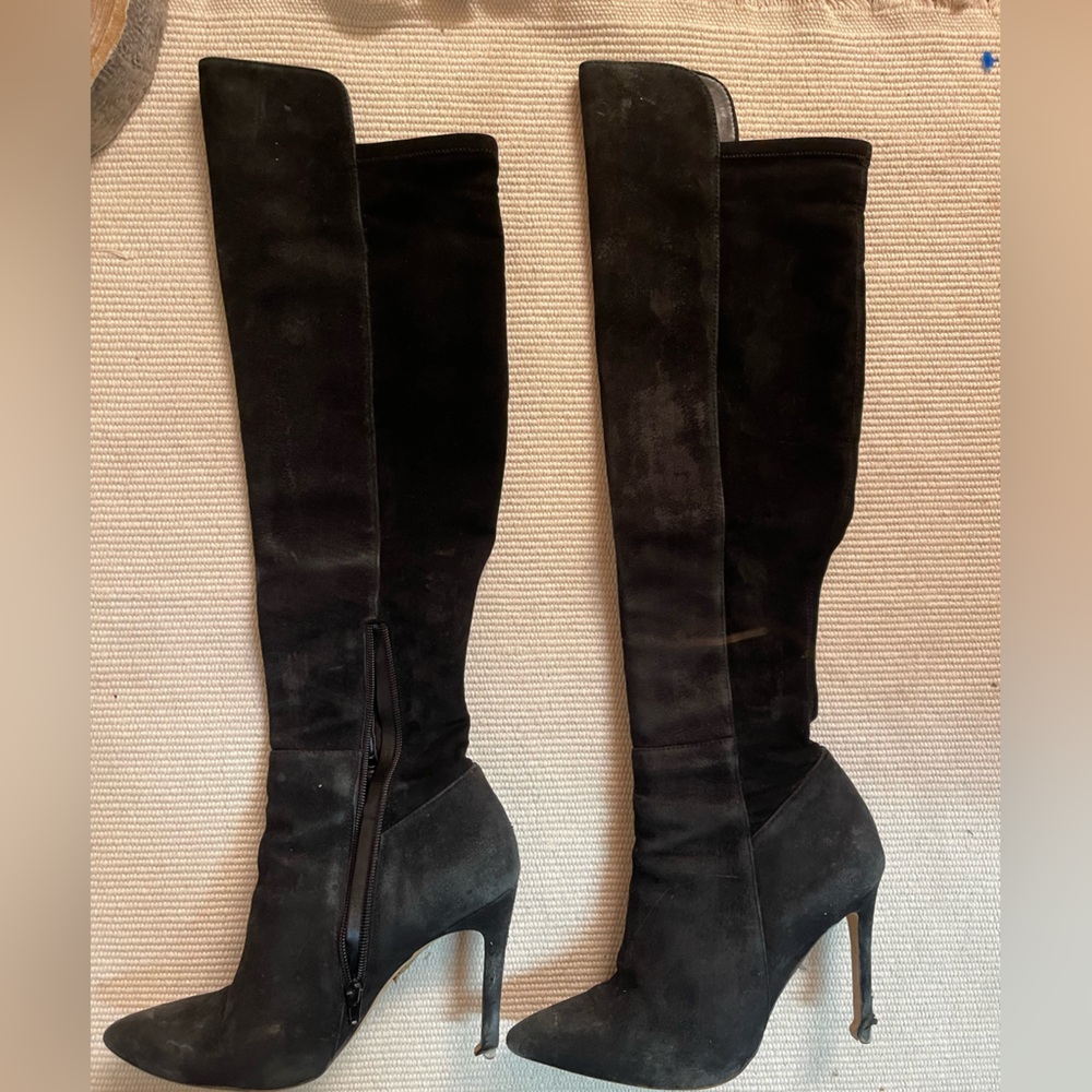 Aldo Black Over the Knee Heeled Boots Suede Size 6